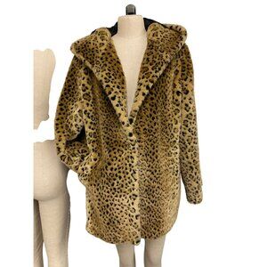Vintage East 5th Women's Large Leopard Print Faux Fur Coat With Hood